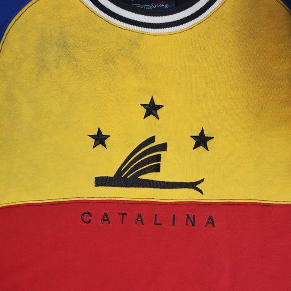 VTG 90s Catalina Colorblock Sweatshirt Nautical Coastal Primary Black Beach - Picture 3 of 8